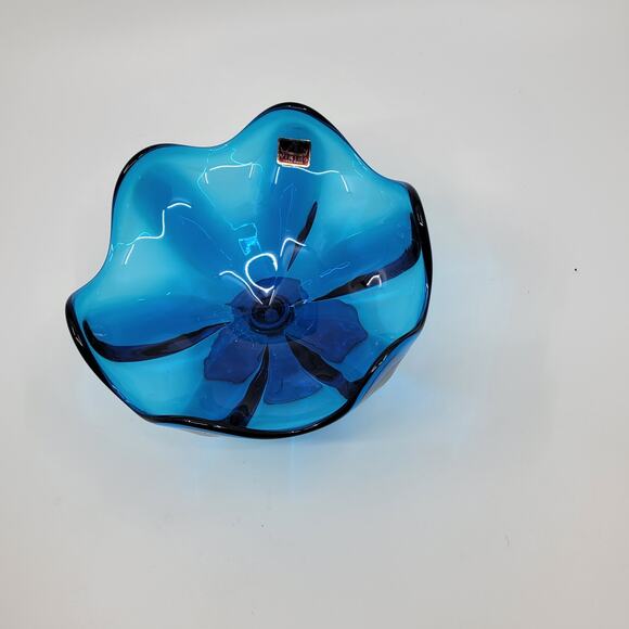 Vintage Mid-Century Viking 6 Petal Electric Blue Glass Compote Dish Hand made - Picture 4 of 8